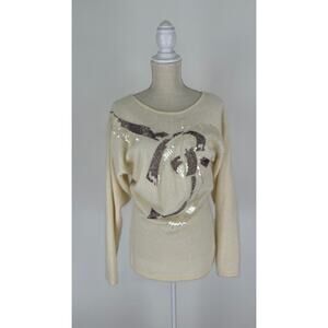 Gillian Sportswear Vintage Angora Lambswool Sequin Sweater Women Medium Cream
